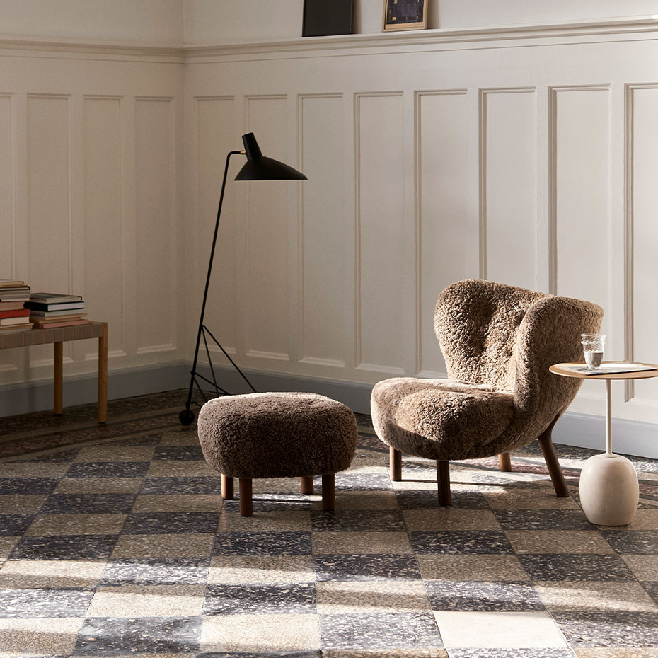 Lato Sidobord LN8 Round Ø40cm Lacquered Oak & Crema Diva Marble