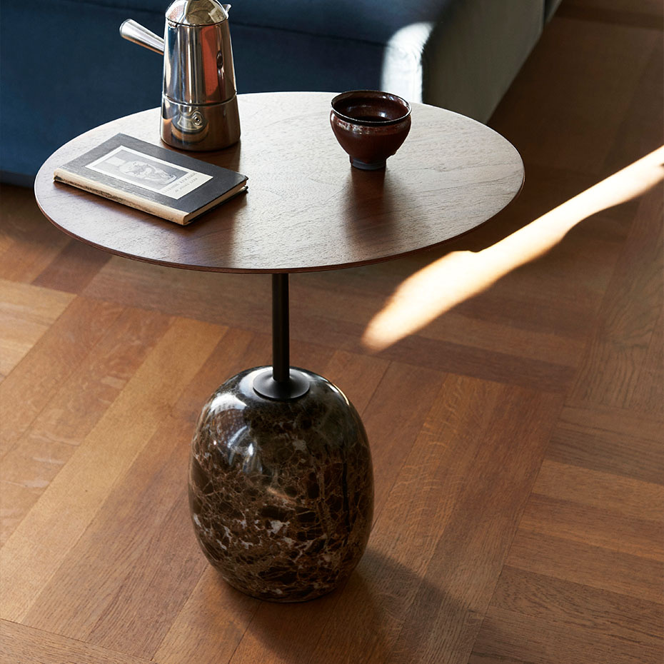 Lato Sidobord LN9 Oval 40x50cm Lacquered Walnut & Emperador Marble