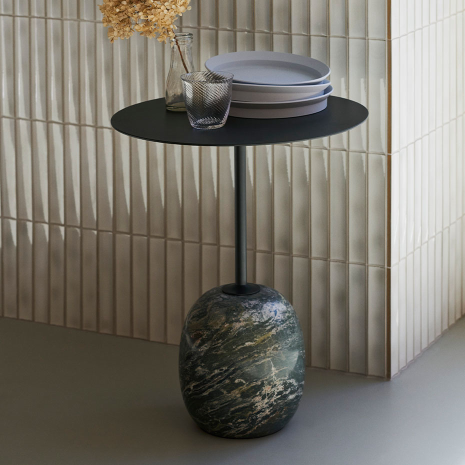 Lato Sidobord LN8 Round Ø40cm Deep Green & Verde Grigio Marble
