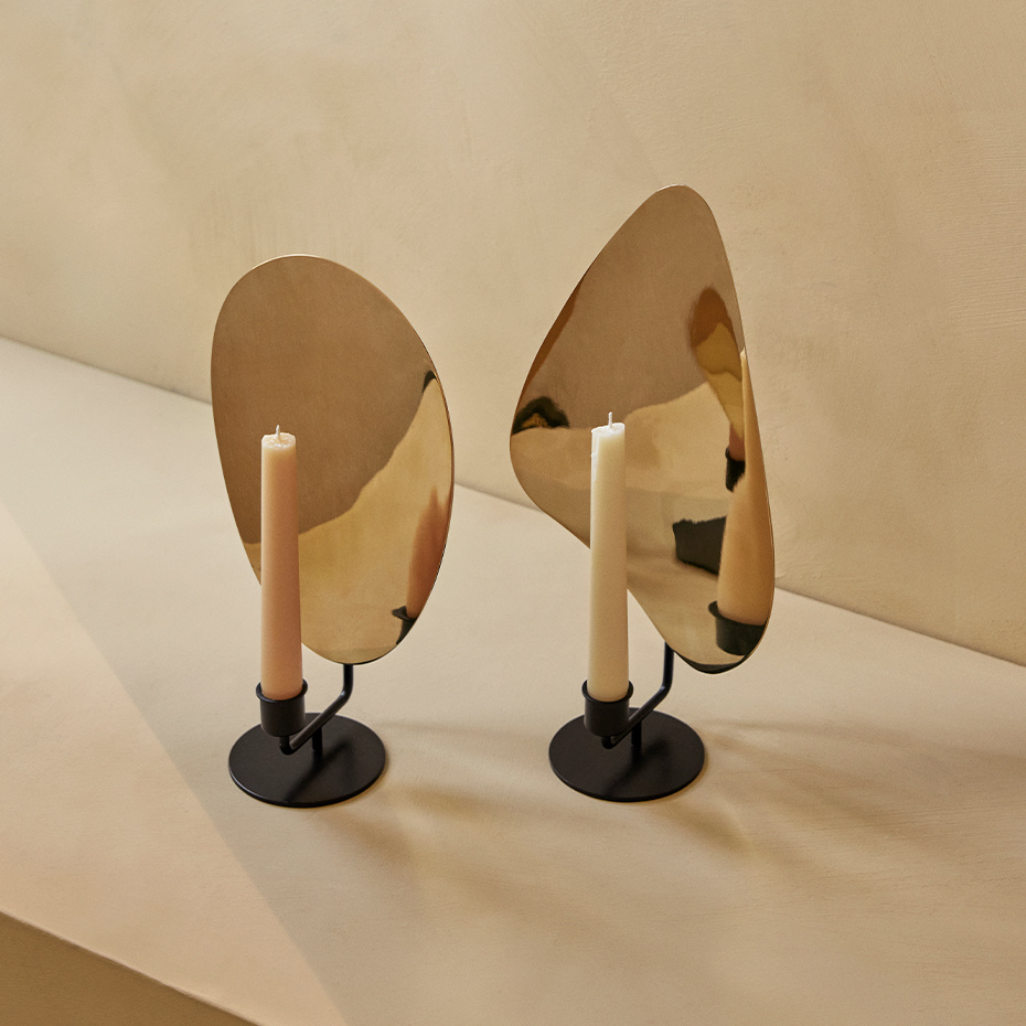 Flambeau Table Candle Holder 34cm Black/Polished Brass