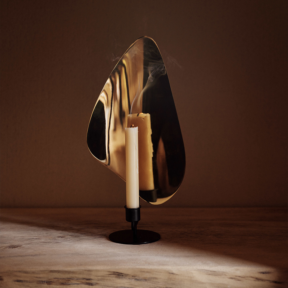 Flambeau Table Candle Holder 34cm Black/Polished Brass