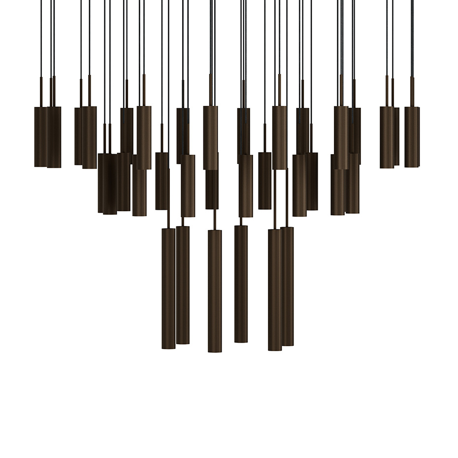 Tubulaire Pendel Chandelier 38 Bronzed Brass