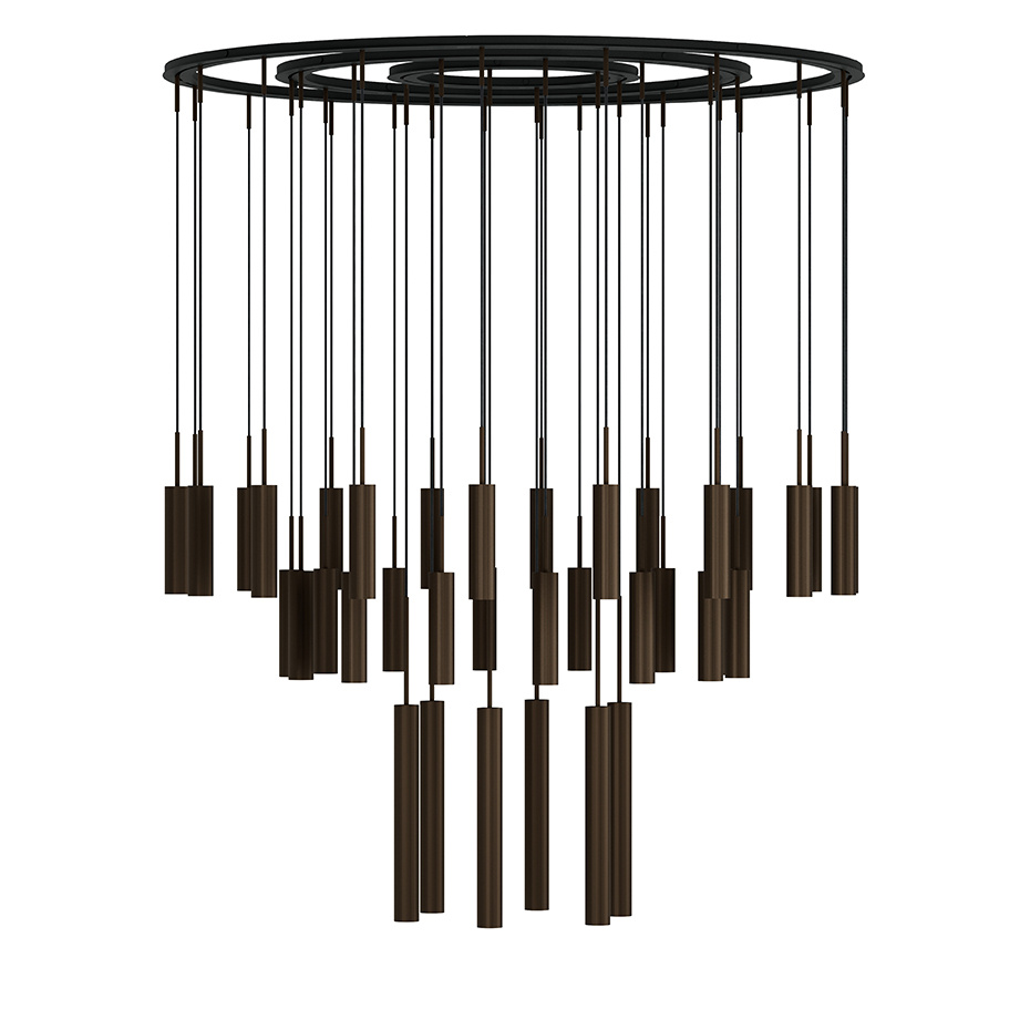 Tubulaire Pendel Chandelier 38 Bronzed Brass