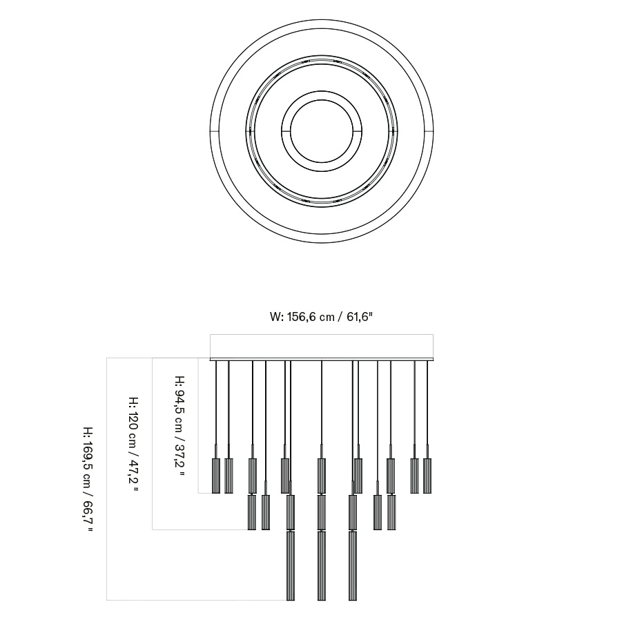 Tubulaire Pendel Chandelier 38 Bronzed Brass