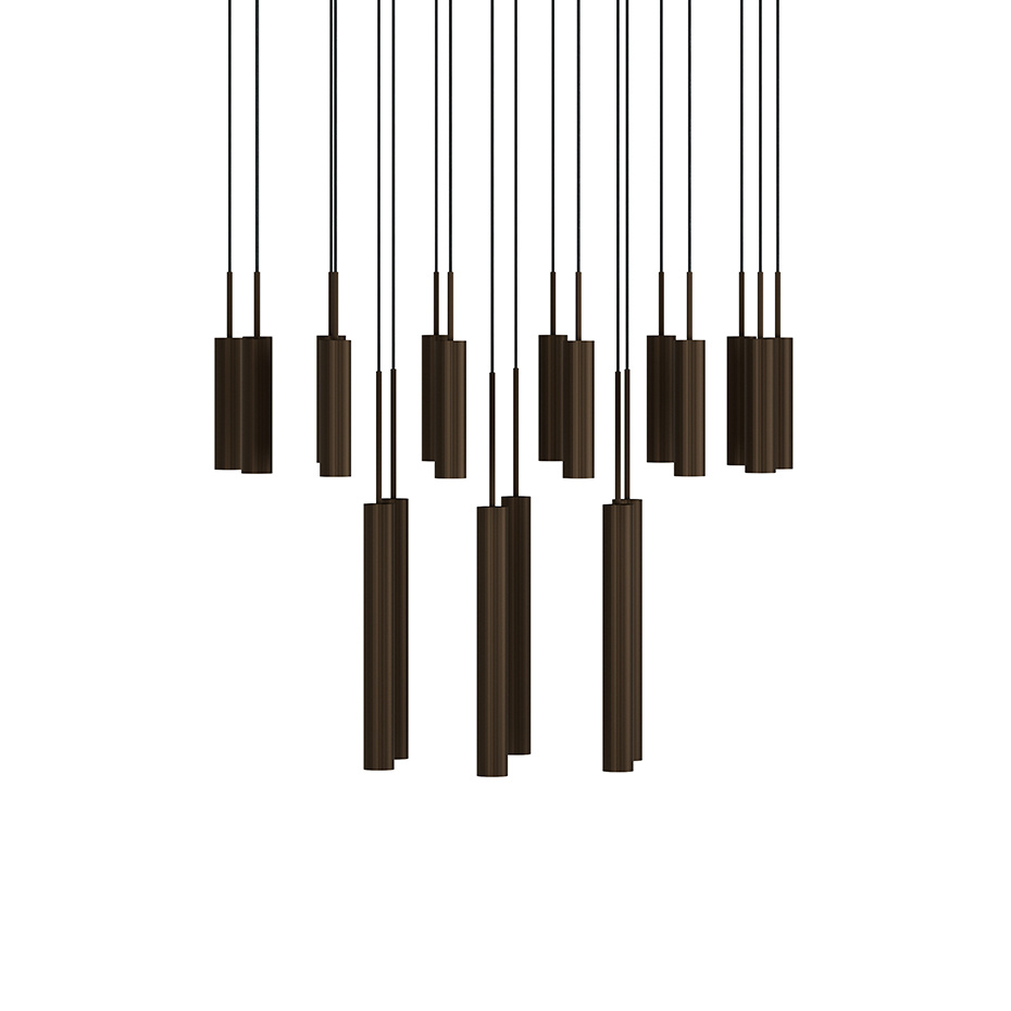 Tubulaire Pendel Chandelier 20 Bronzed Brass