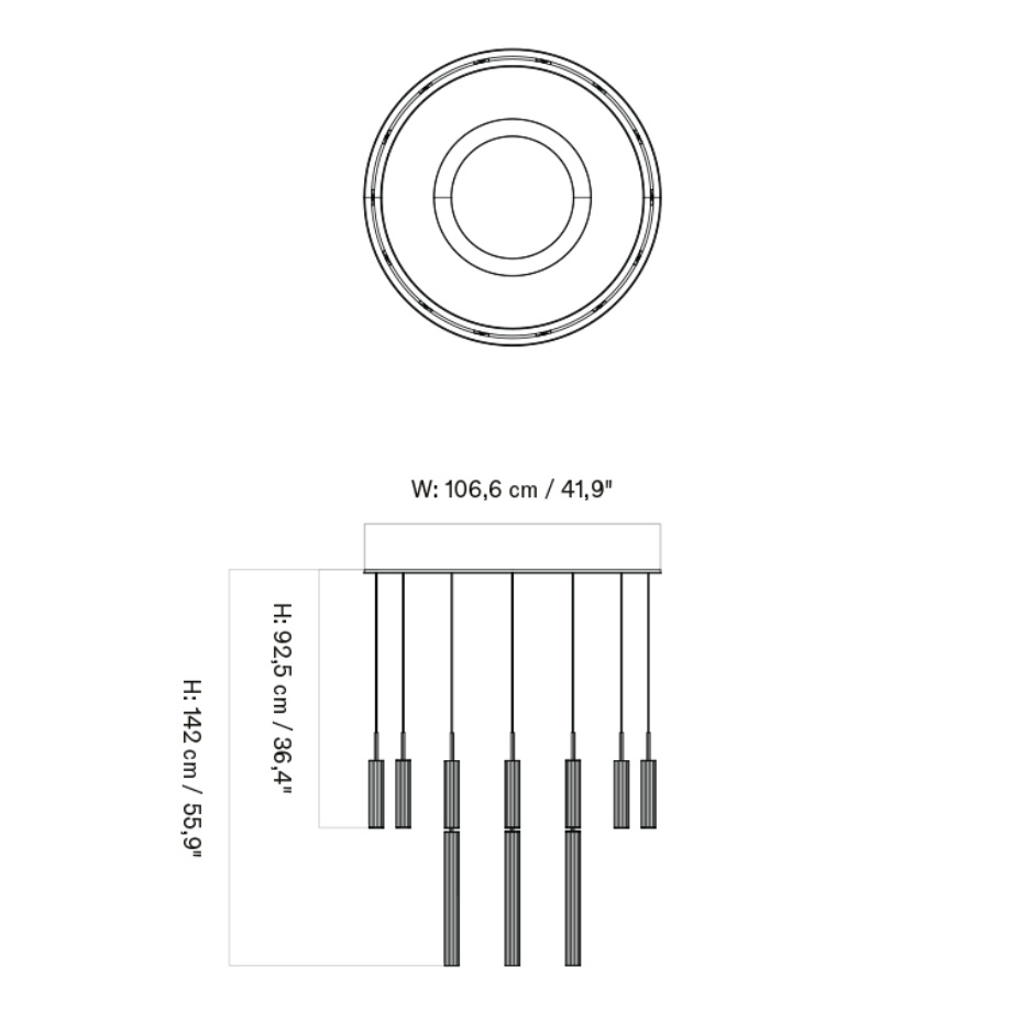 Tubulaire Pendel Chandelier 20 Bronzed Brass