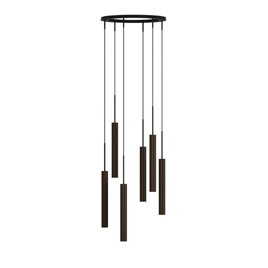 Tubulaire Pendel Chandelier 6 Bronzed Brass