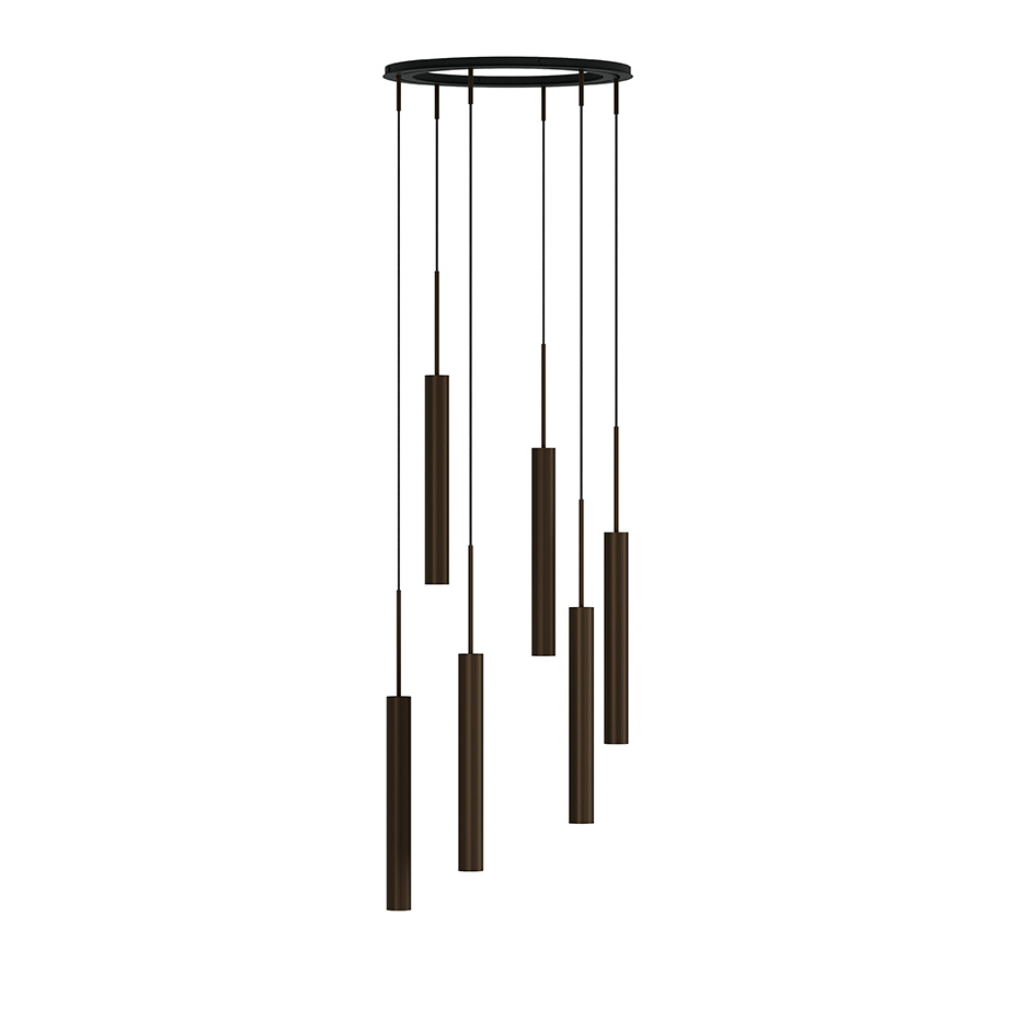 Tubulaire Pendel Chandelier 6 Bronzed Brass