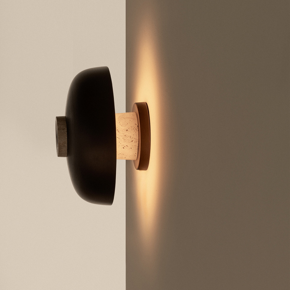 Reverse Vägglampa In-Wall Dimmer Without Cord Sand Travertine/Bronzed Brass