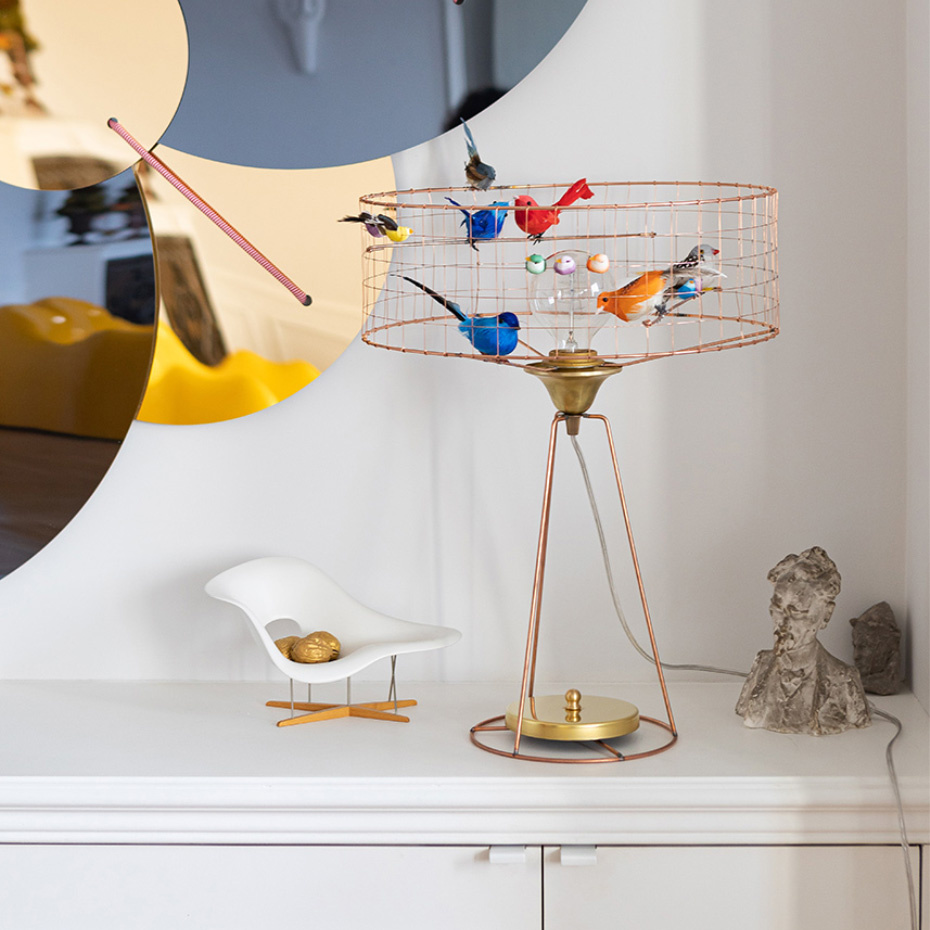 Fågellampa Lampe Tambour Volière Bordslampa