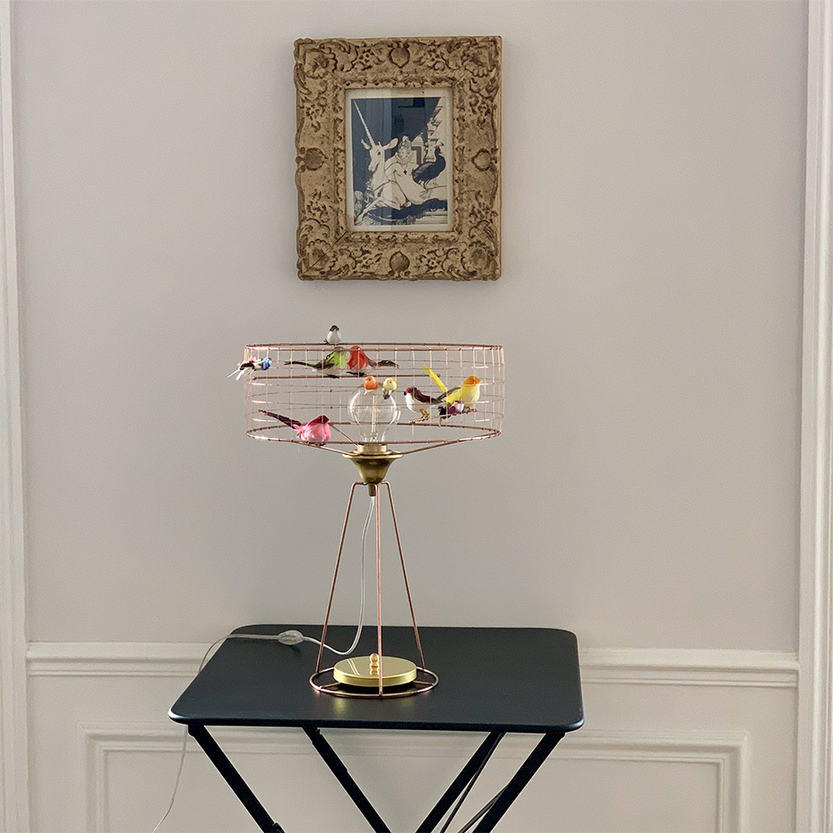 Fågellampa Lampe Tambour Volière Bordslampa