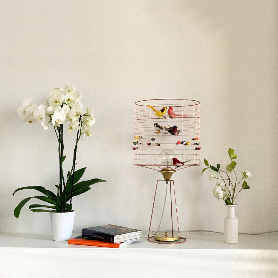 Fågellampa Lampe Haute Volière Bordslampa