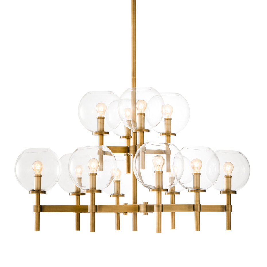 Jade Ljuskrona Large Antique Brass/Clear Glass