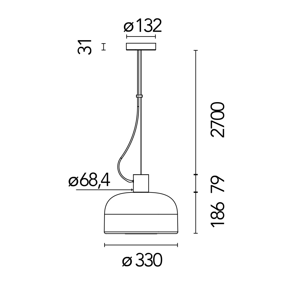 Bellhop Glass S1 Pendel Bright Aluminum