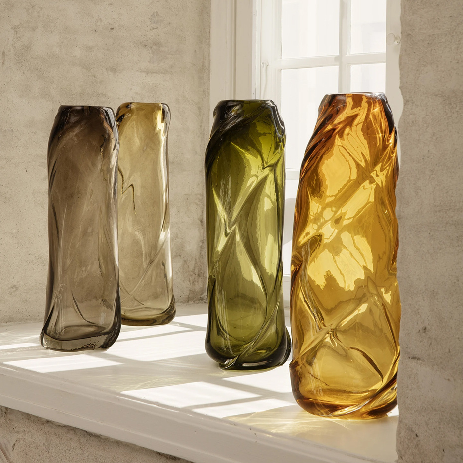 Water Swirl Vase Tall Amber