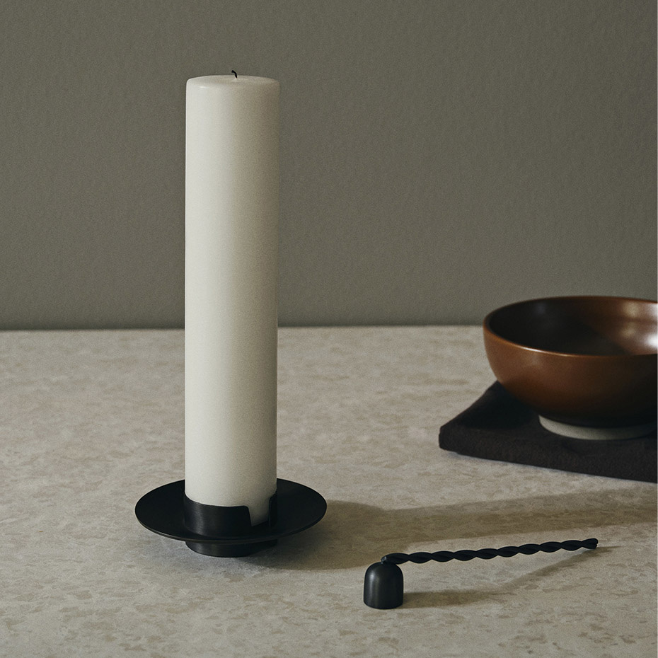 Block Candle Holder Black Brass