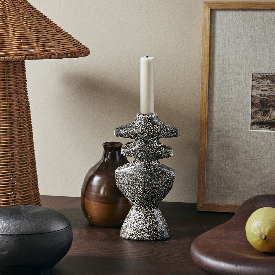 Yara Candle Holder Large Brown Spot