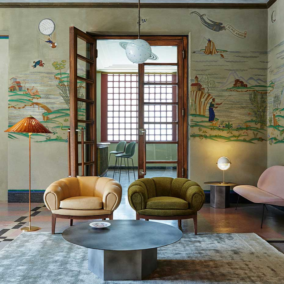 9602 Golvlampa Polished Brass/Wicker Willow