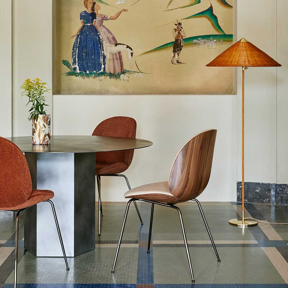 9602 Golvlampa Polished Brass/Wicker Willow