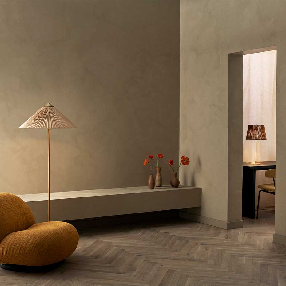 9602 Golvlampa Polished Brass/Bamboo