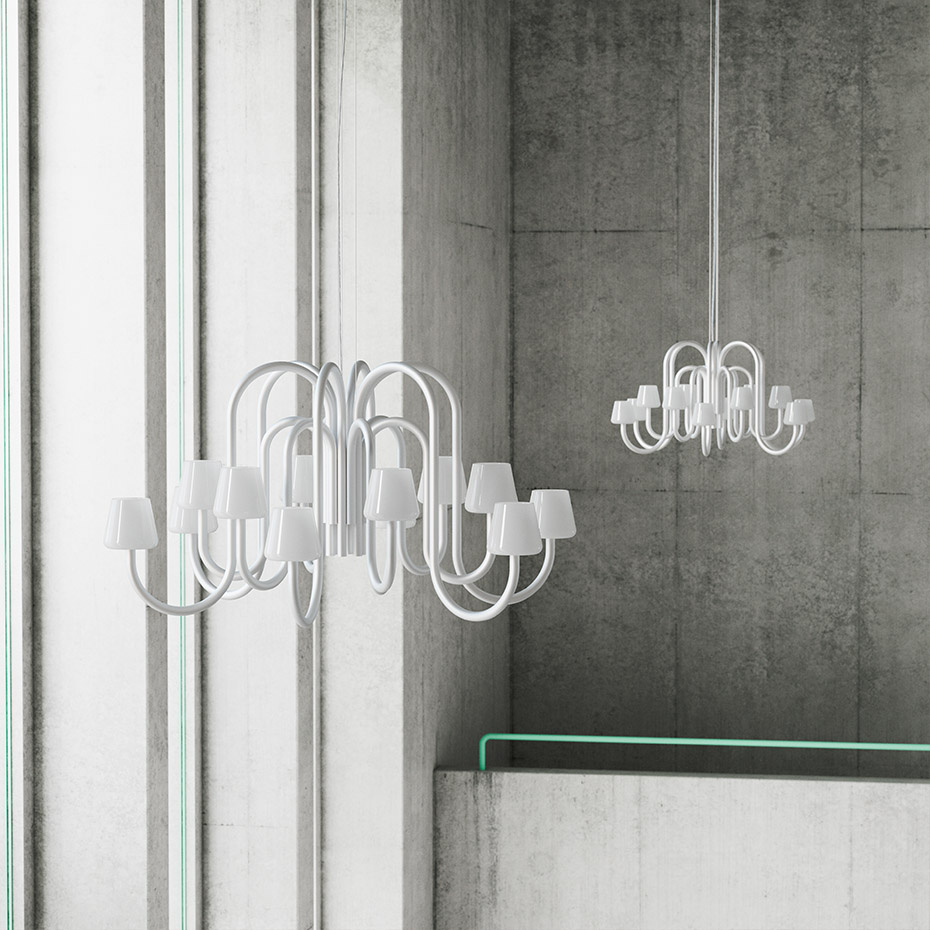 Apollo Ljuskrona 12 Arm Ø106,5cm White Opal Glass