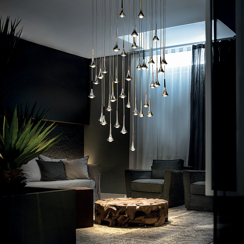 Rain Pendel Matt Black/Brushed Chrome