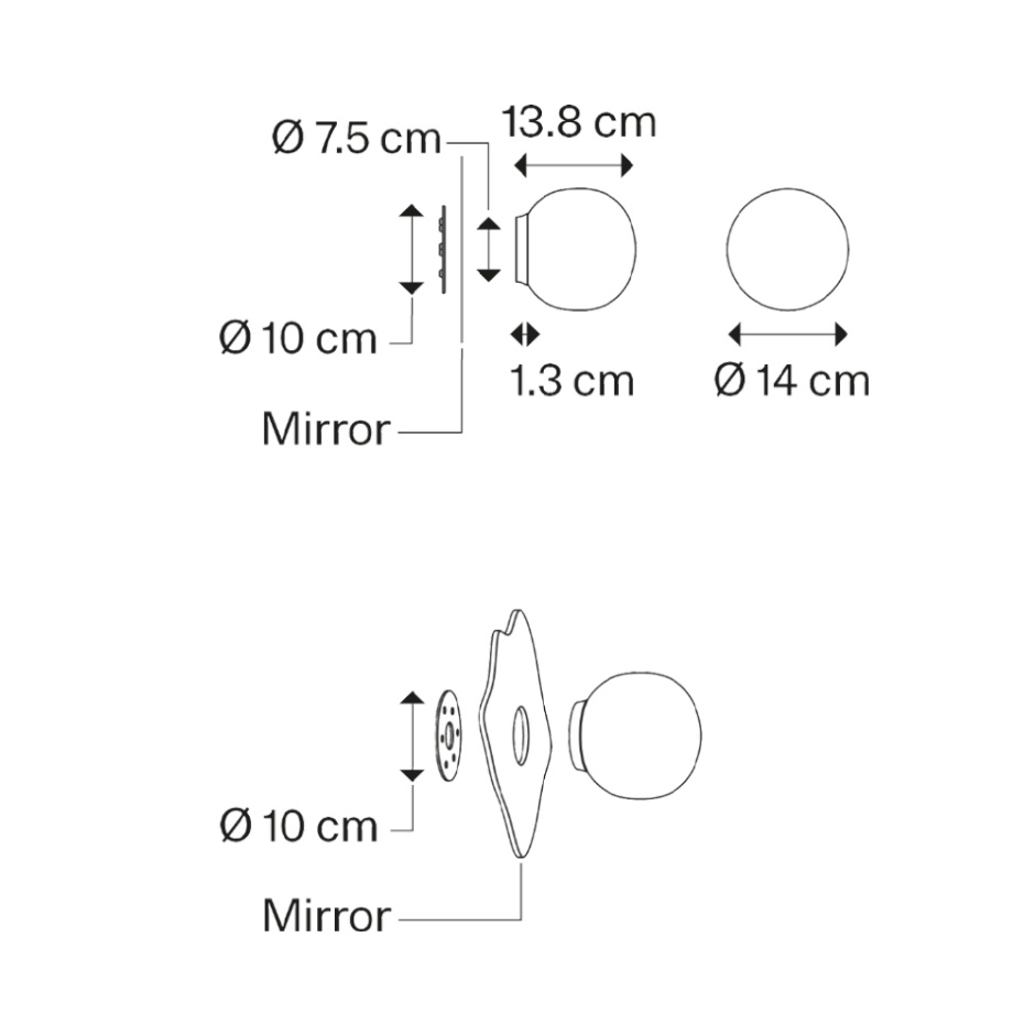 Volum Mirror Tak/Vägg Ø14cm Glossy White Spegelmontering IP54