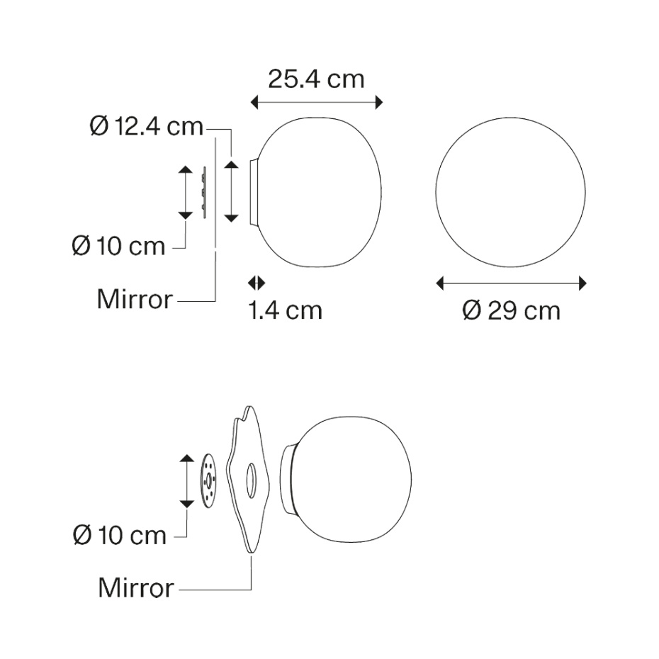 Volum Mirror Tak/Vägg Ø29cm Glossy White Spegelmontering IP54