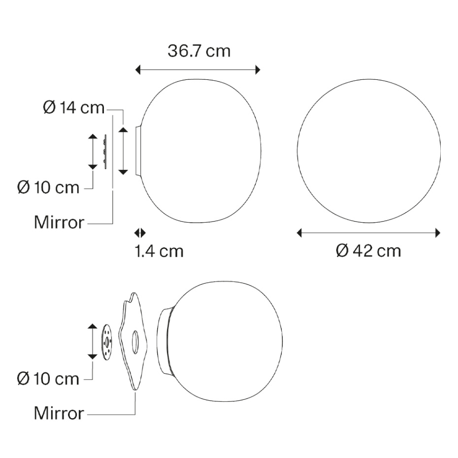 Volum Mirror Tak/Vägg Ø42cm Glossy White Spegelmontering IP54