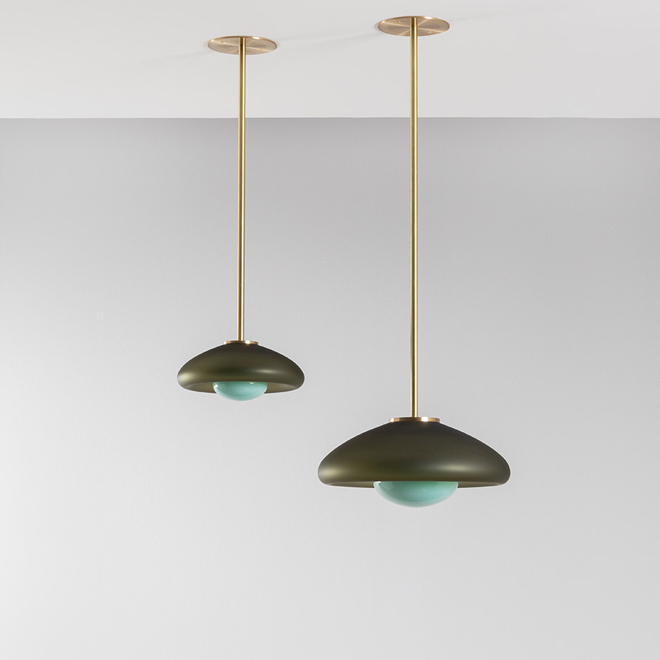 Pillow Pendel Small Brushed Brass/Smoke Gray/Celadon