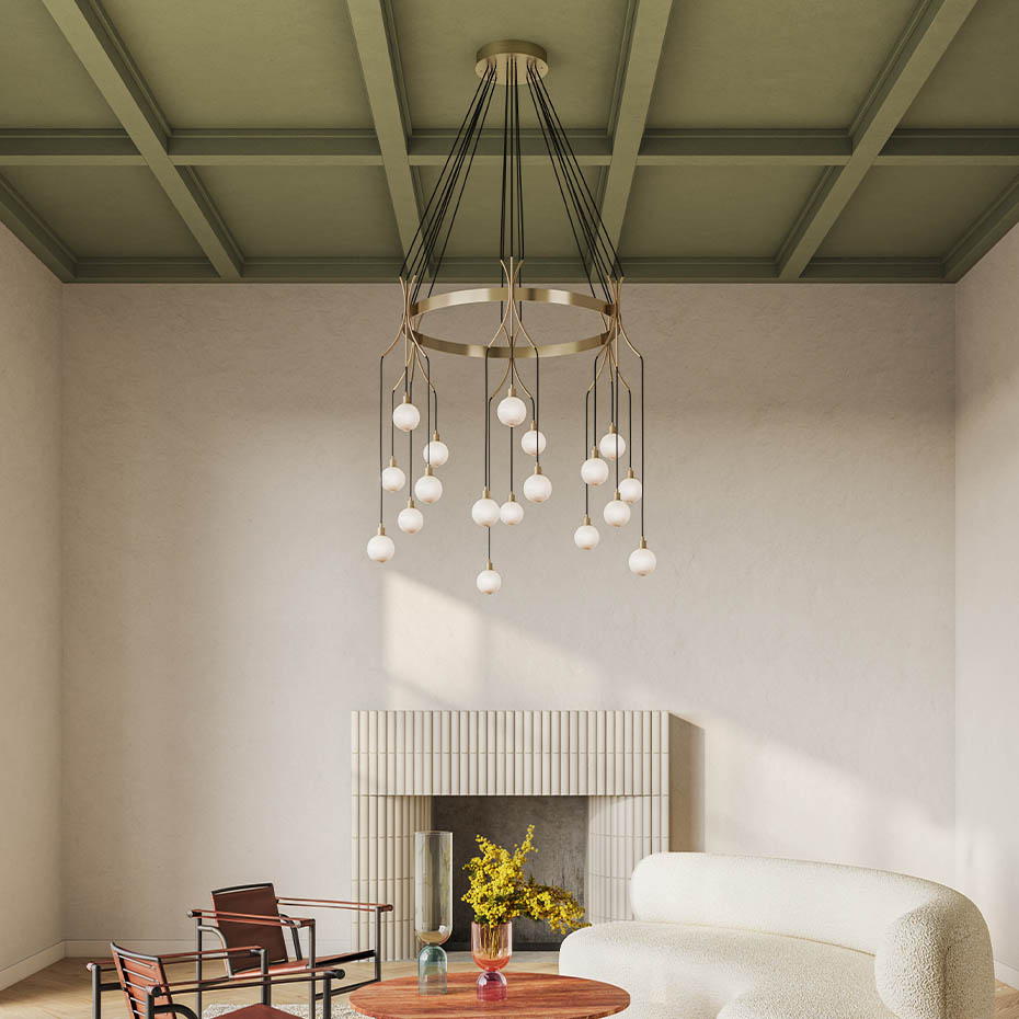 Drape Skirt 18 Ljuskrona Brushed Brass/White Dipped