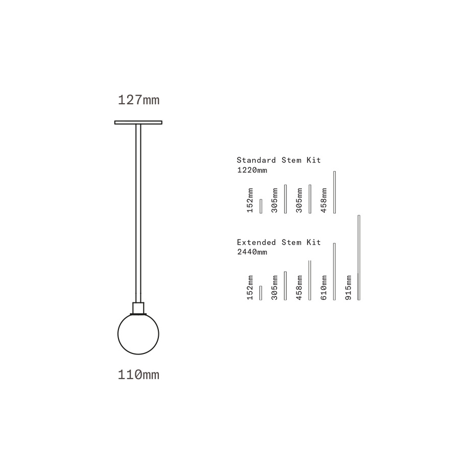 Stem 1X Pendel 110mm Sphere Brushed Brass/White Dipped