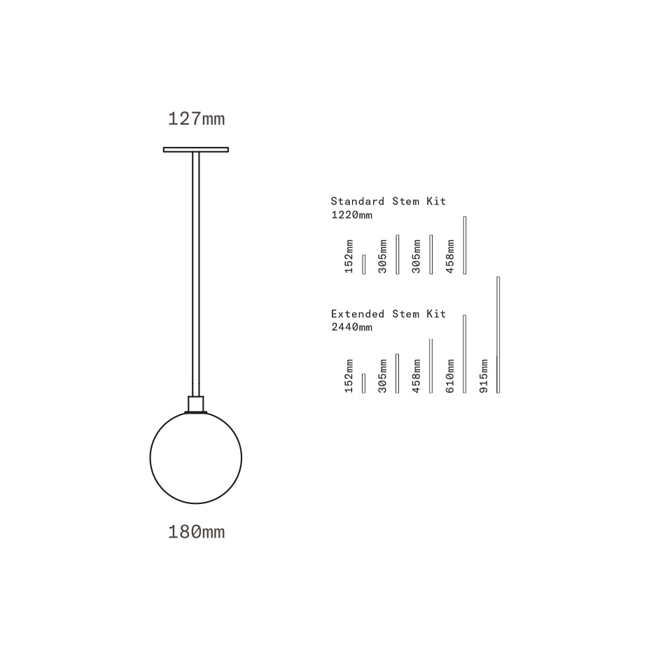 Stem 1X Pendel 180mm Sphere Brushed Brass/White Dipped