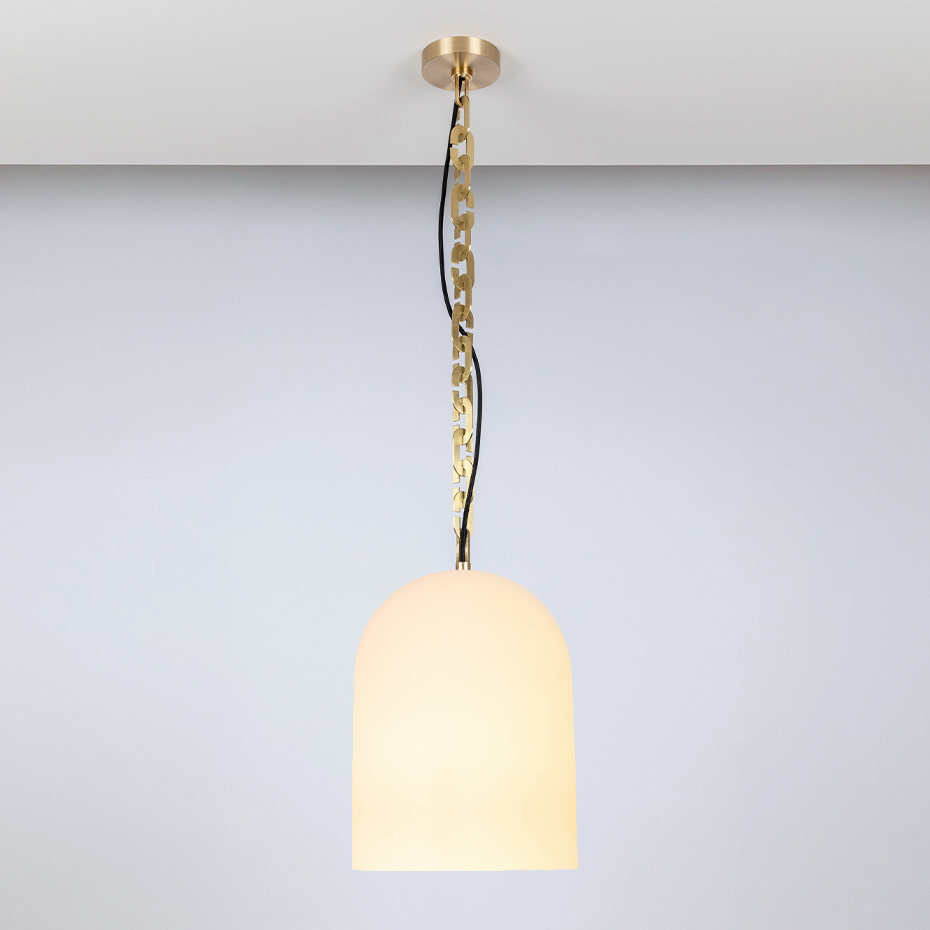 Dome 17 Pendel Small Chain Brushed Brass/White Frosted