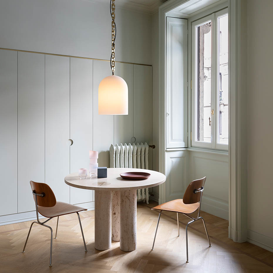 Dome 17 Pendel Small Chain Brushed Brass/White Frosted