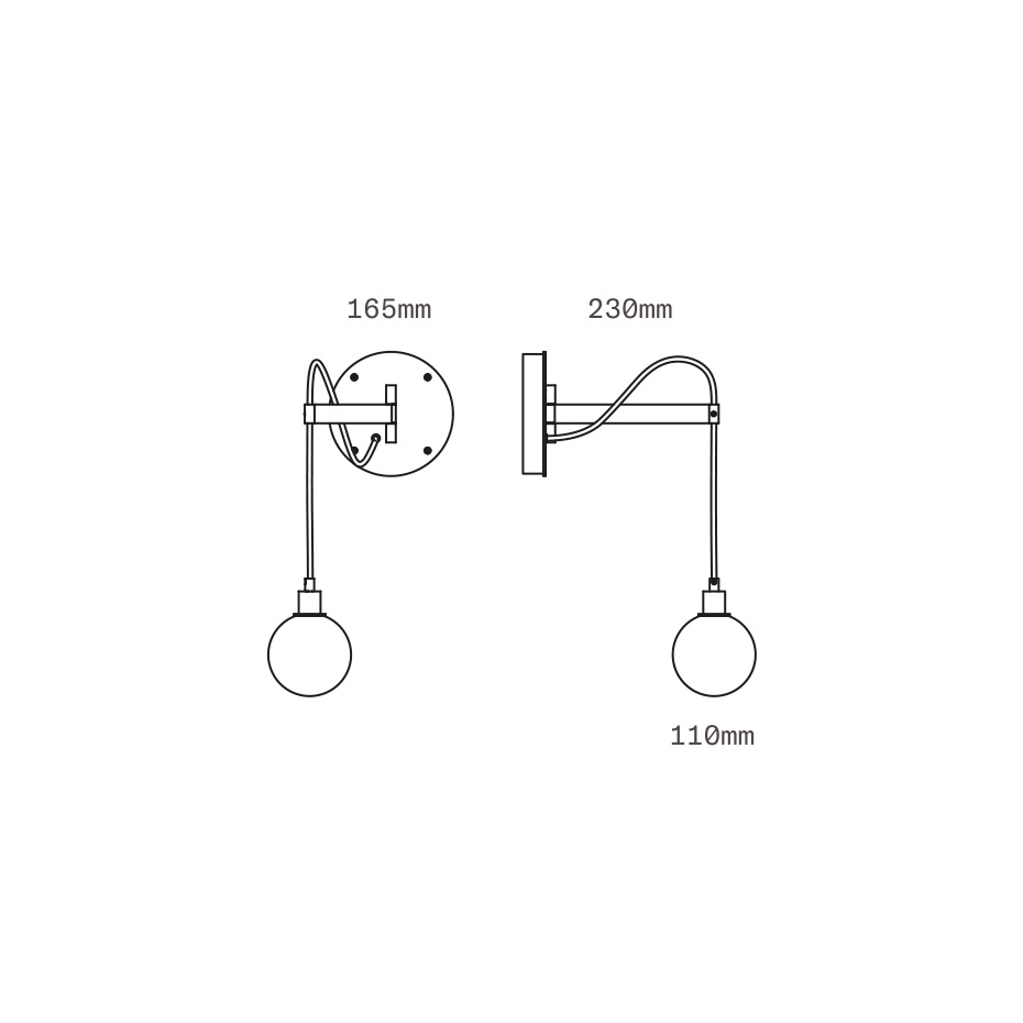 Drape Arm 1.09 Vägglampa 110mm Sphere Dark Oxidized/Smoke Dipped