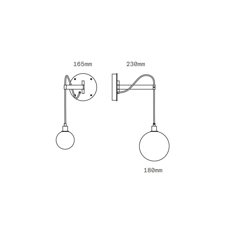 Drape Arm 1.09 Vägglampa 180mm Sphere Dark Oxidized/Clear Dipped