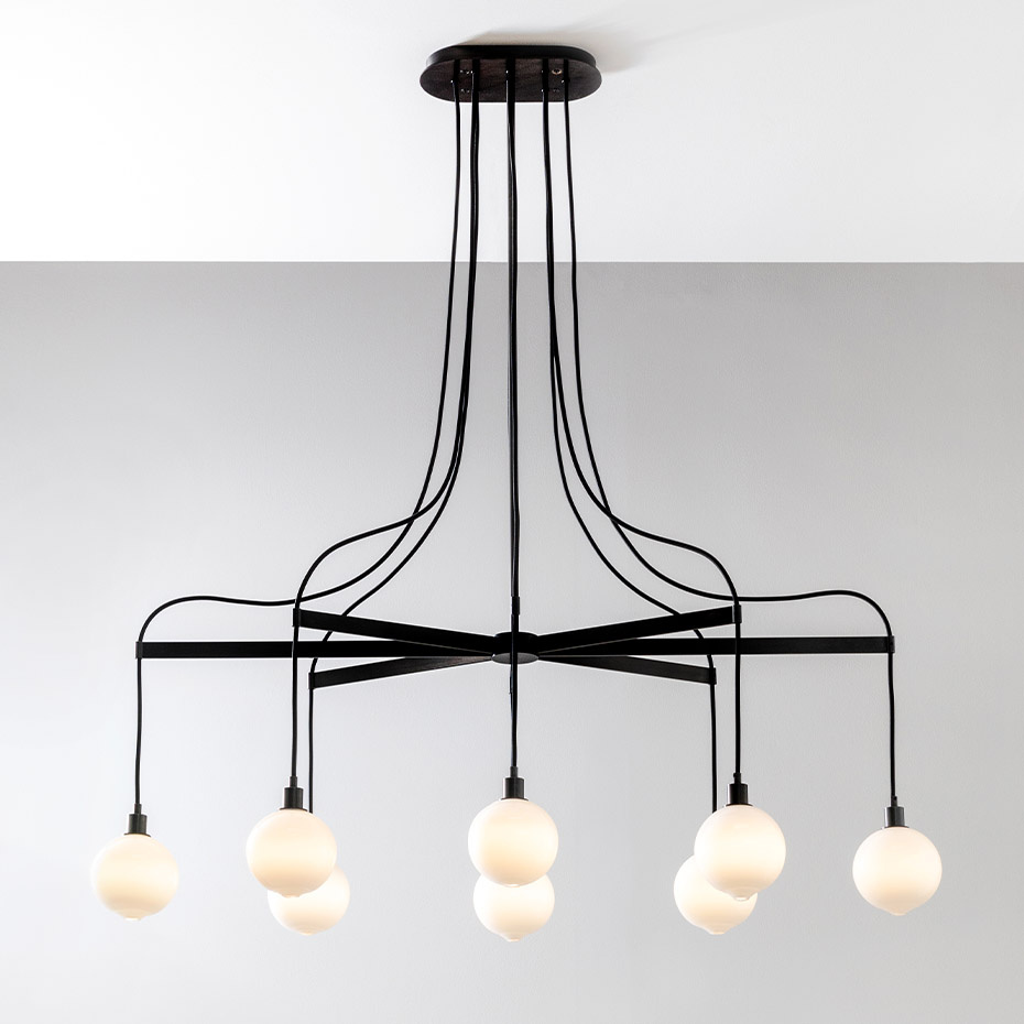 Drape Arm 8 Ljuskrona 110mm Sphere Dark Oxidized/White Dipped