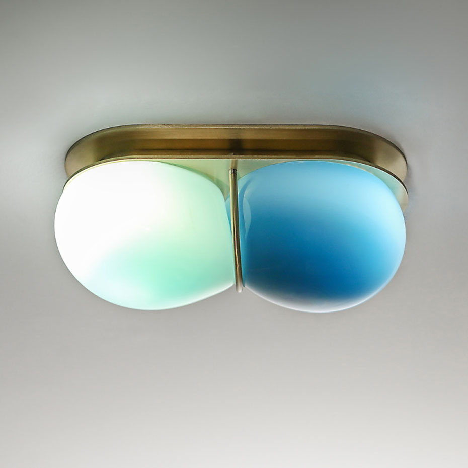 Twin 2.0 Taklampa/Vägglampa Brushed Brass/Celadon/New Blue