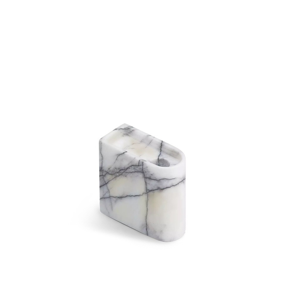 Monolith Candle Holder Low Mixed White Marble