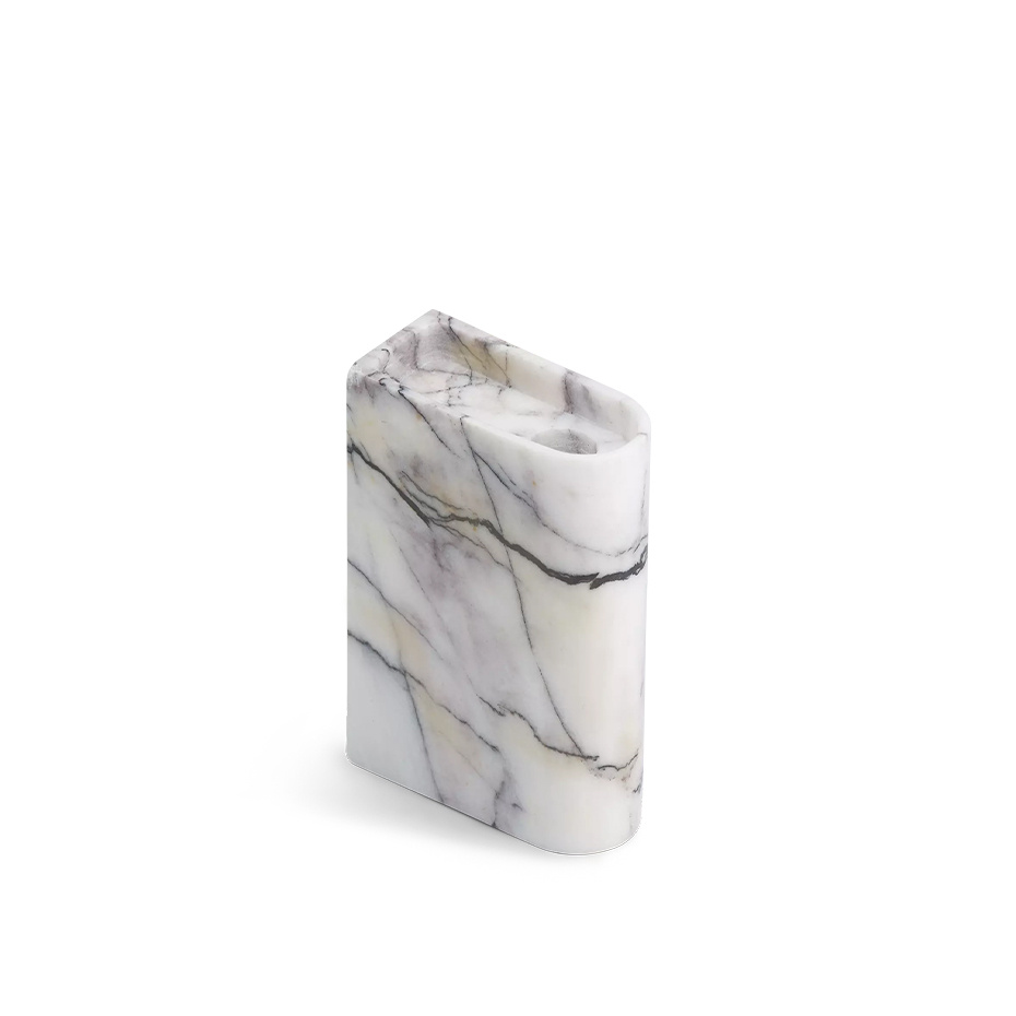 Monolith Candle Holder Medium Mixed White Marble