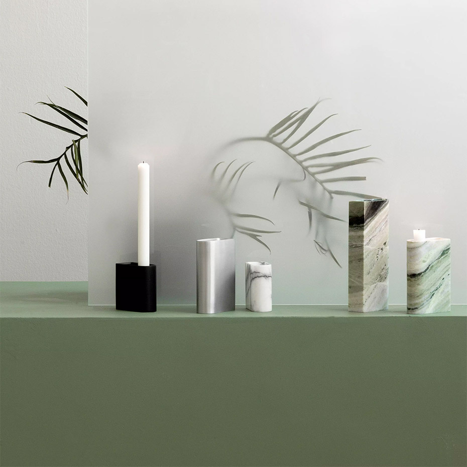 Monolith Candle Holder Medium Mixed White Marble