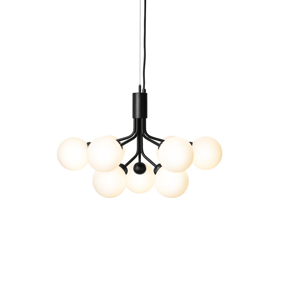 Apiales 9 Ljuskrona Satin Black/Opal White