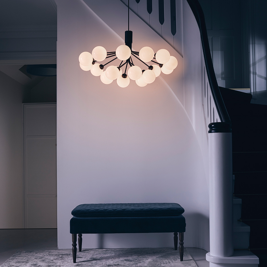 Apiales 18 Ljuskrona Satin Black/Opal White