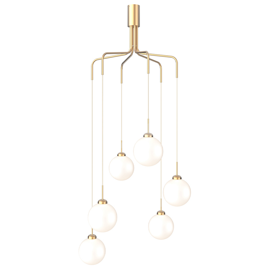 Apiales Cluster 6 Ljuskrona Brushed Brass/Opal White
