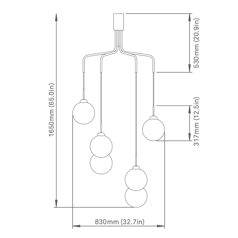 Apiales Cluster 6 Ljuskrona Satin Black/Opal White