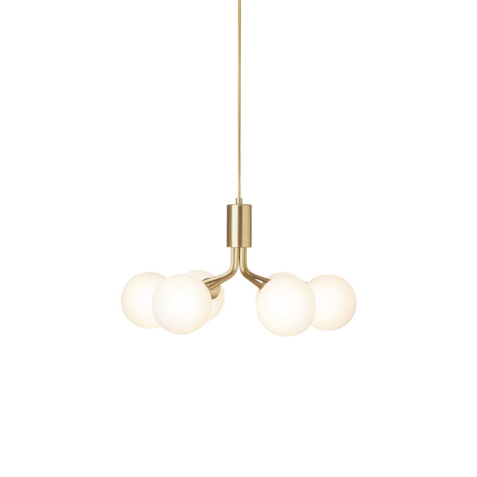 Apiales 6 Ljuskrona Brushed Brass/Opal White