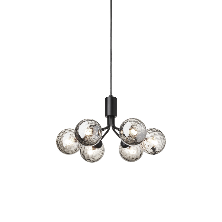 Apiales 6 Ljuskrona Satin Black/Optic Smoked