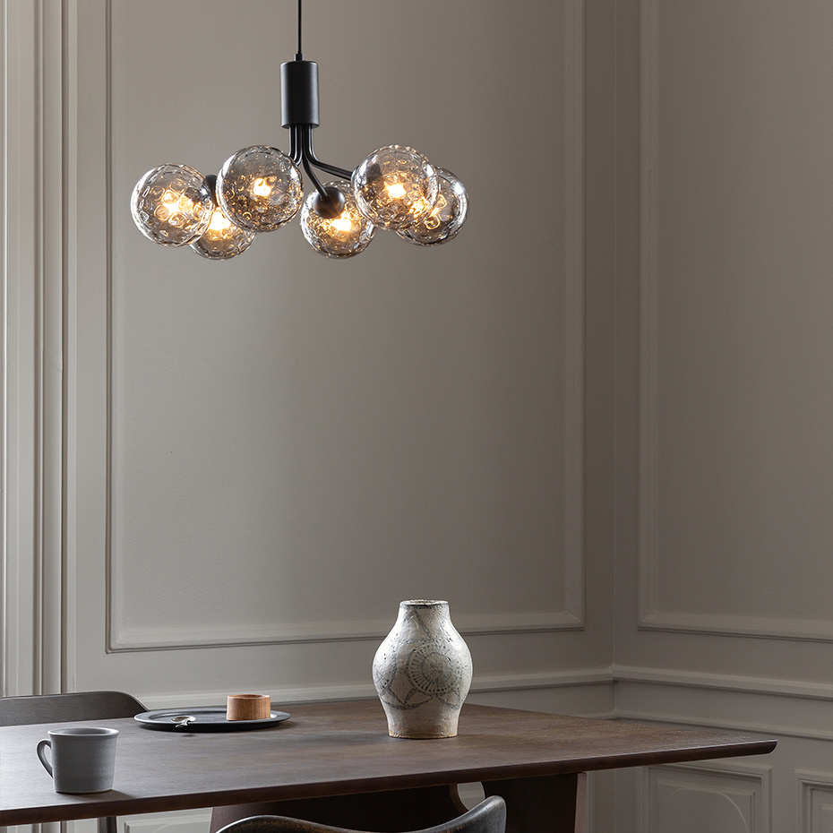 Apiales 6 Ljuskrona Satin Black/Optic Smoked