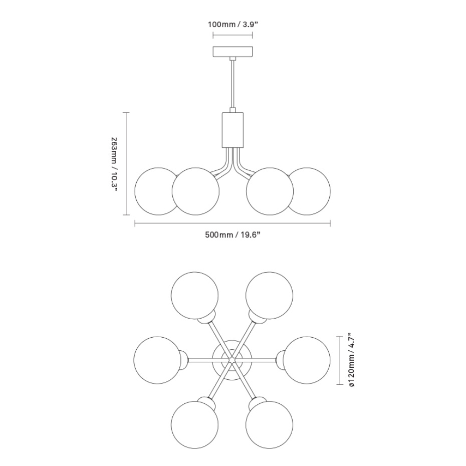 Apiales 6 Ljuskrona Satin Black/Optic Smoked